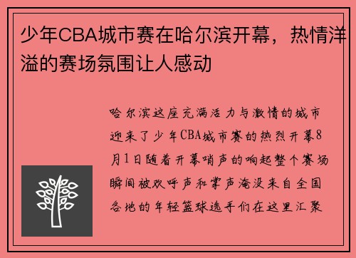 少年CBA城市赛在哈尔滨开幕，热情洋溢的赛场氛围让人感动